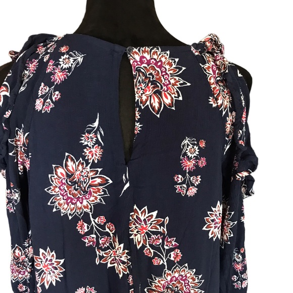 Old Navy Navy Blue Floral Open Shoulder Long Sleeve Dress - Picture 5 of 7
